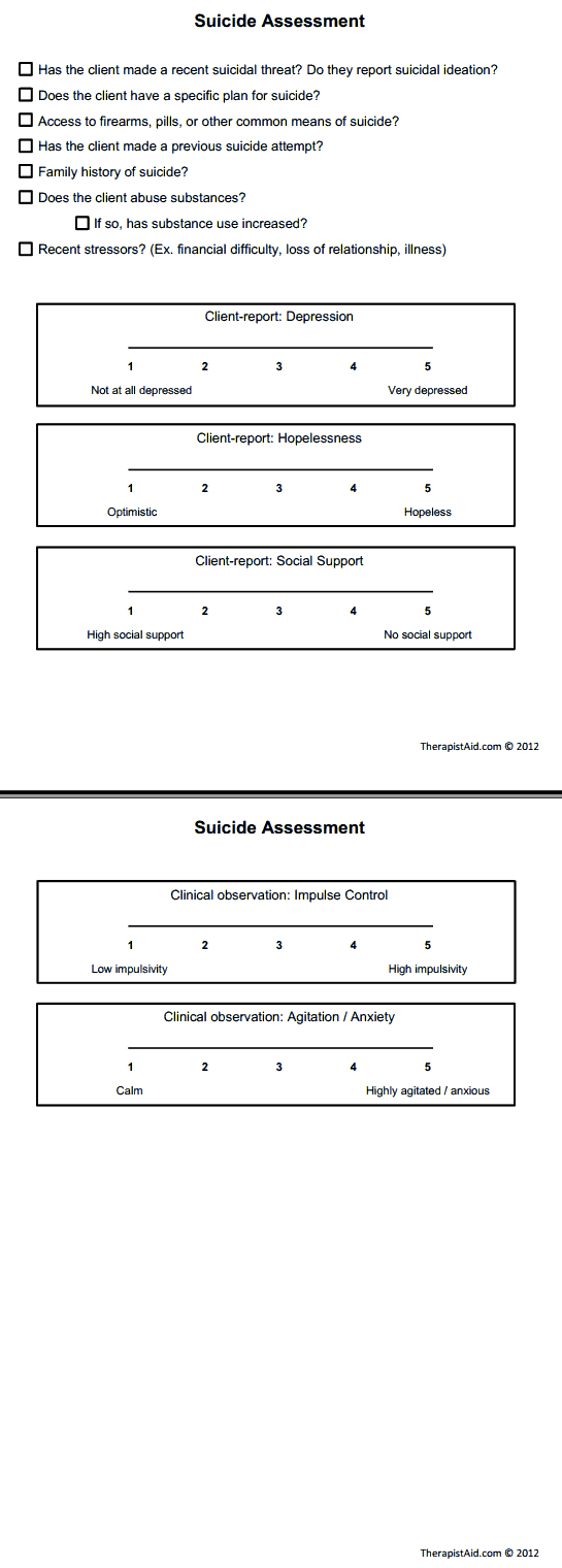 Suicide Risk Assessment Worksheet