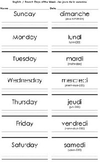 French Days of the Week Worksheets for Kids