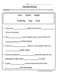 Plural and Singular Words Worksheets