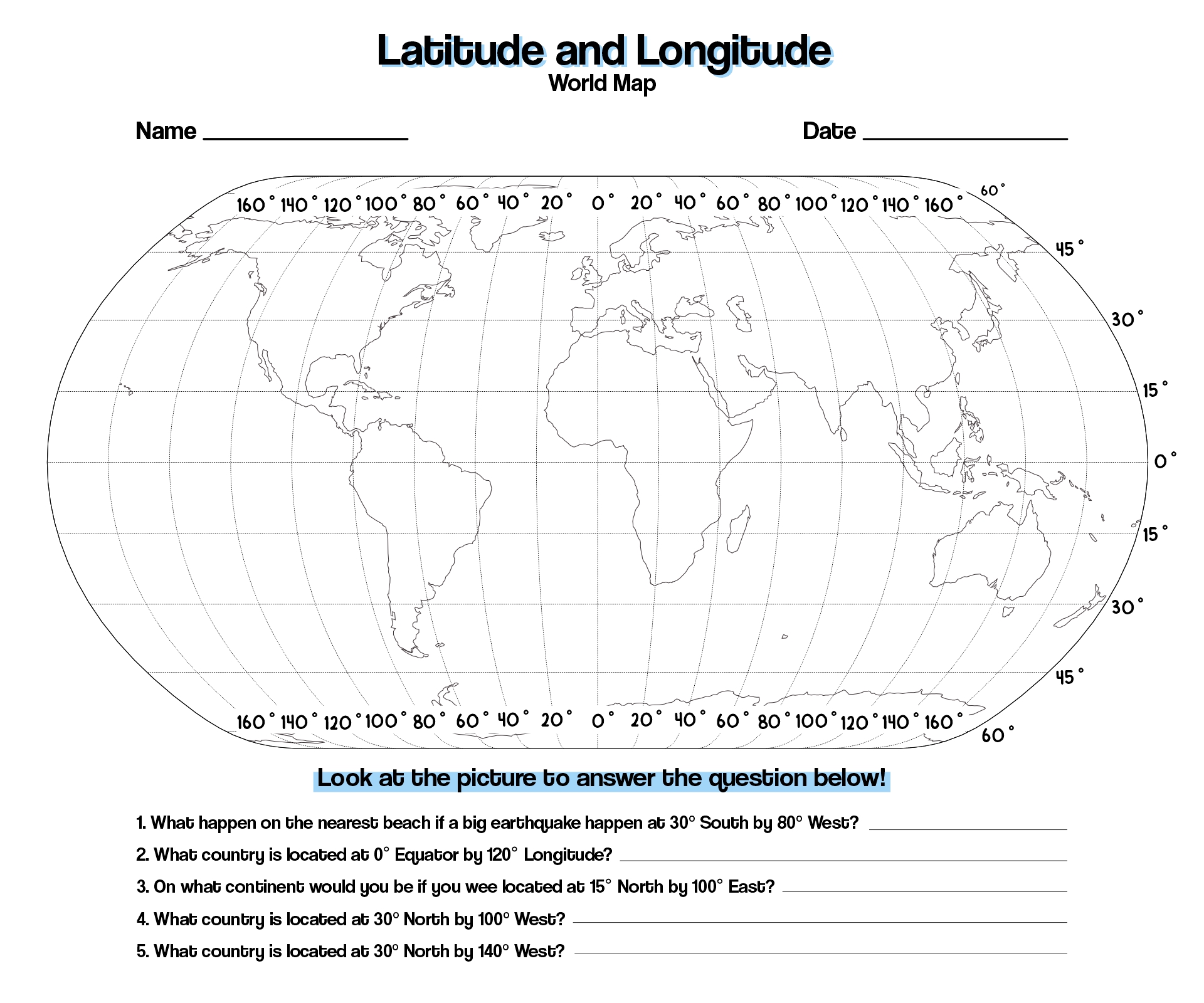 Latitude And Longitude Map Worksheet Answers