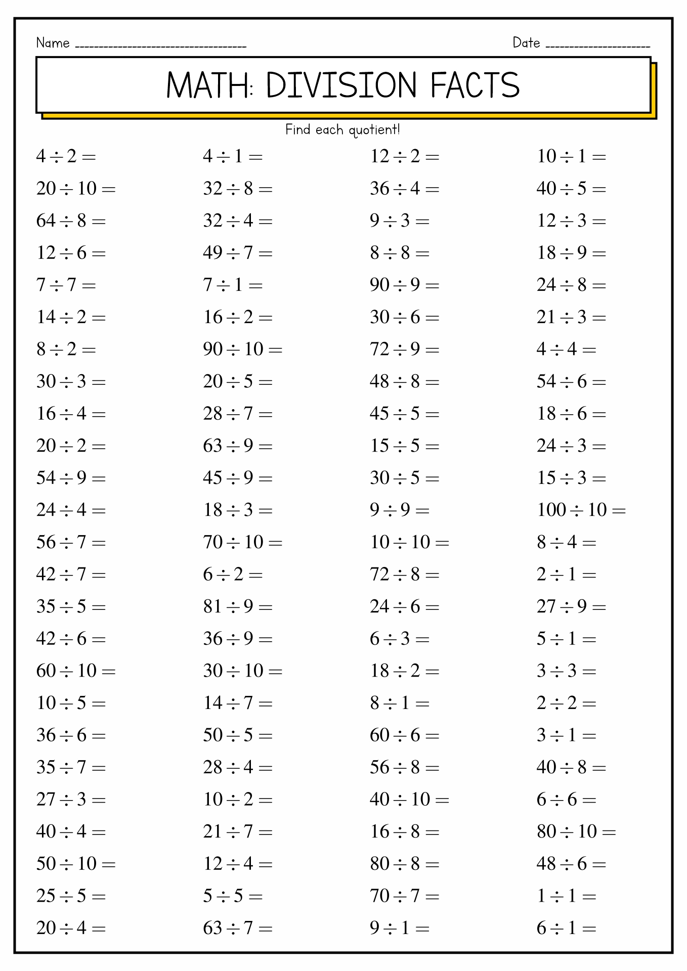 10 Best Images Of Multiplication Worksheets 1 12 Multiplication Worksheets 1 10 100 Division 