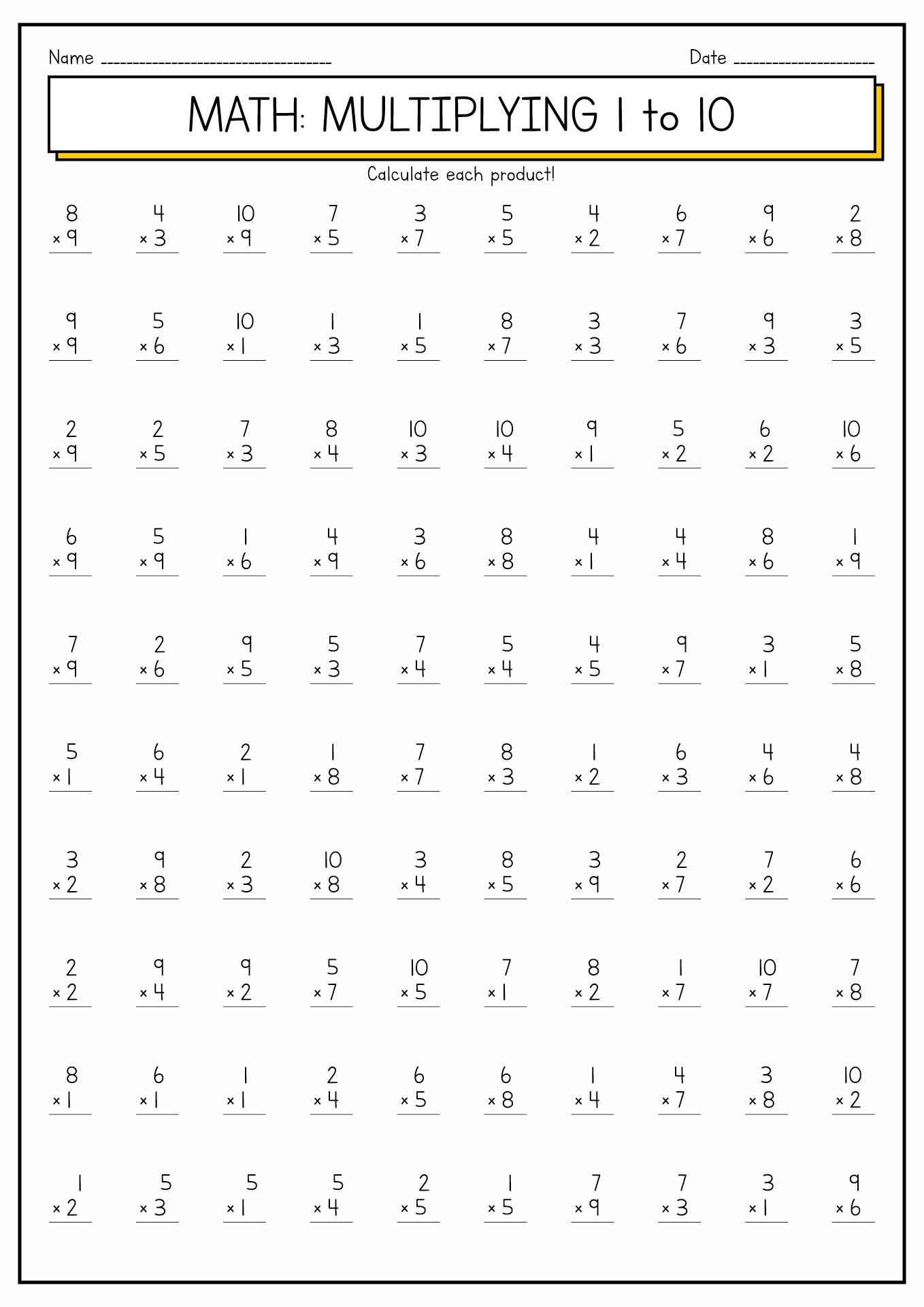 100 Multiplication Facts 2 S Worksheet