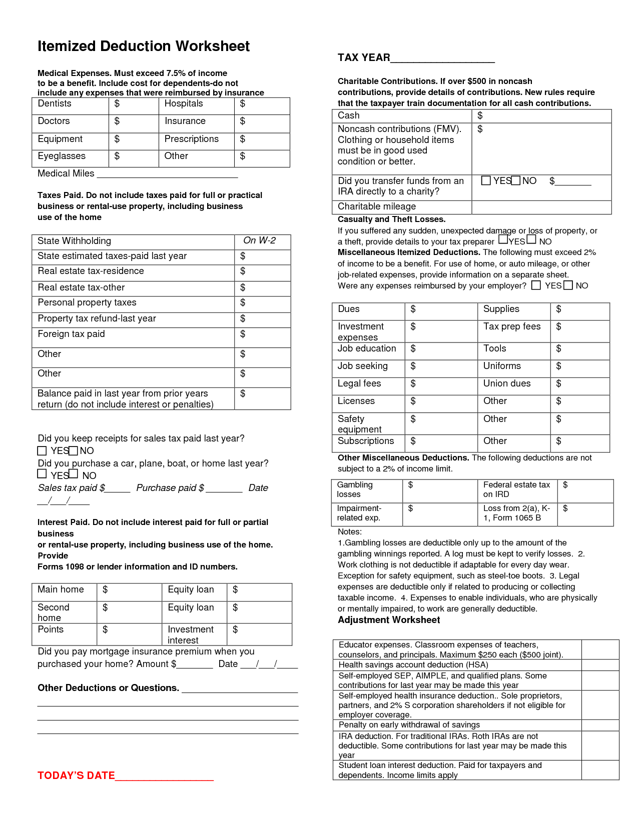 18 Best Images of Itemized Deductions Worksheet Printable  Itemized Deductions Worksheet, 2014 