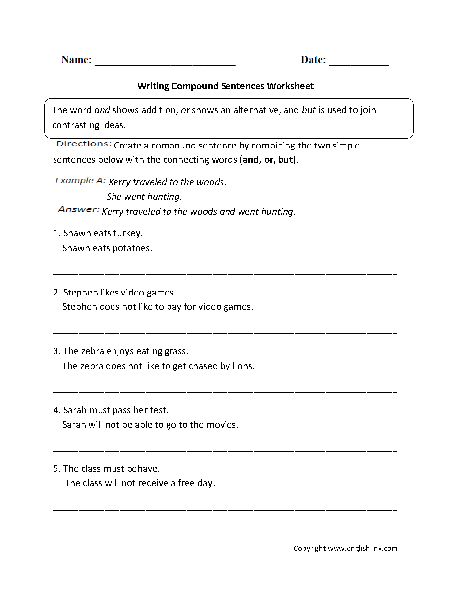 Compound Sentence Worksheet With Answer Key