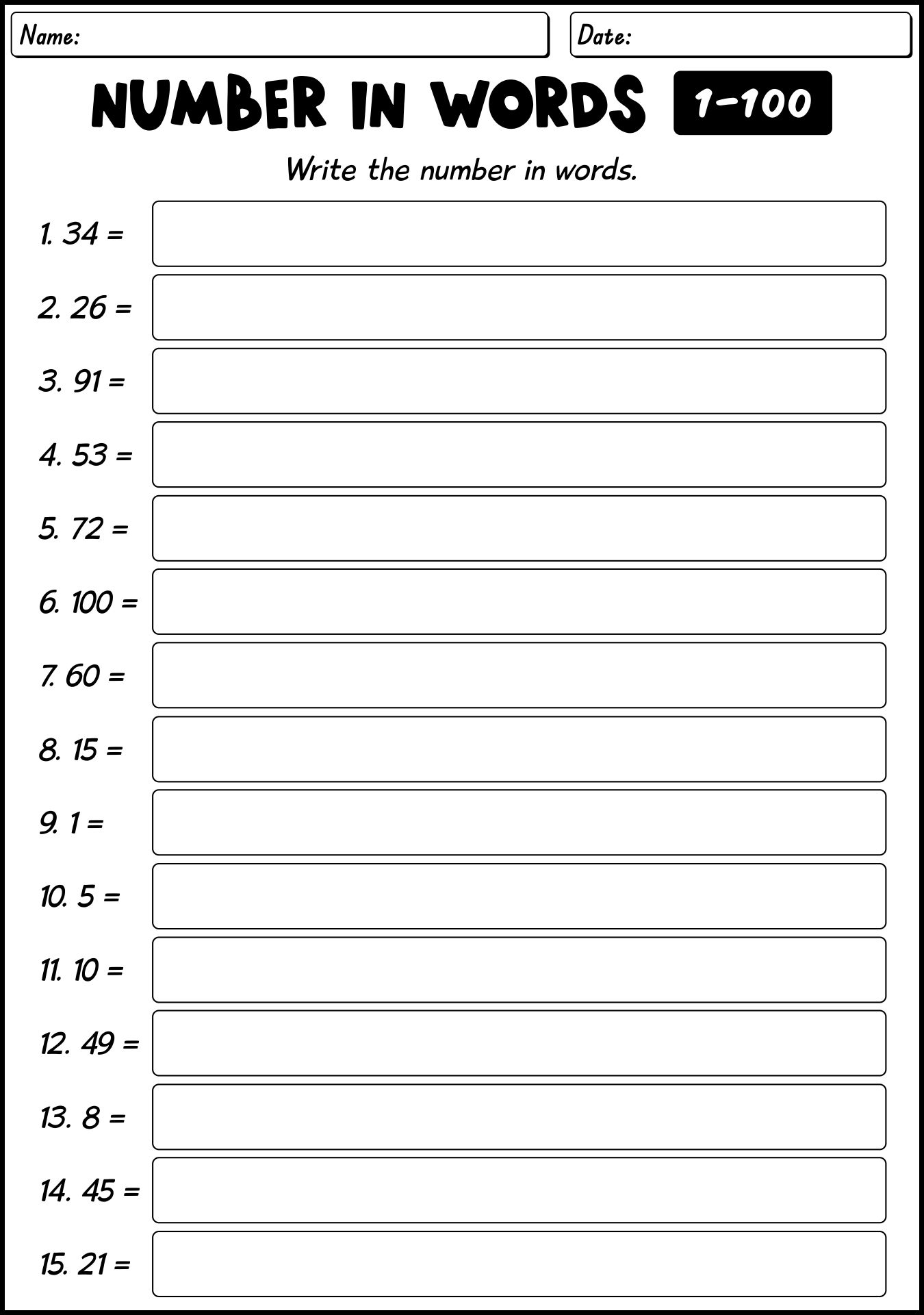 Esl Numbers Spelling Worksheet 1 100