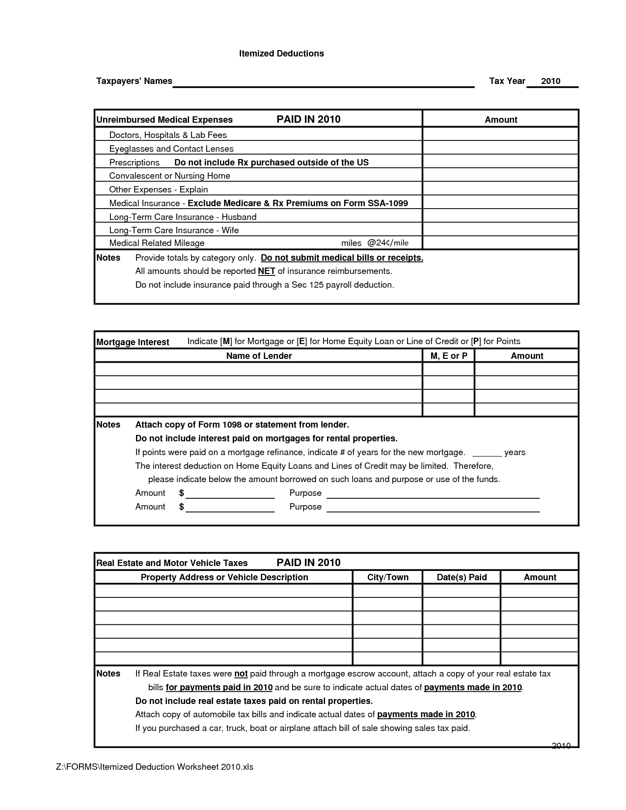 18 Best Images of Itemized Deductions Worksheet Printable  Itemized Deductions Worksheet, 2014 