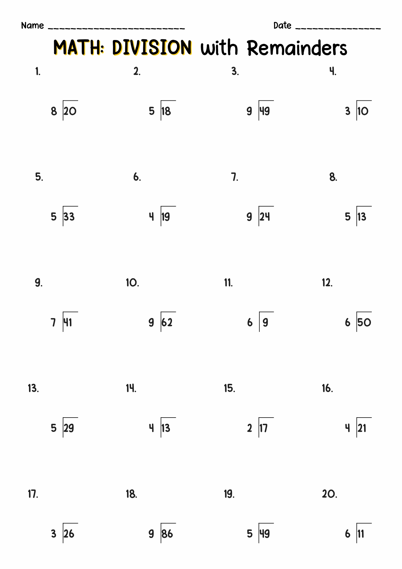 12 Best Images of Long Division With Remainders Worksheets 4th Grade