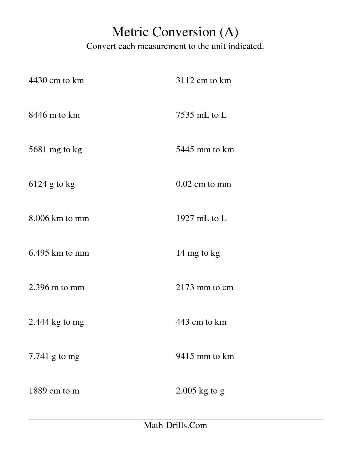 14 Best Images of Metric System Conversion Worksheet  Metric Unit Conversion Worksheet, Metric 