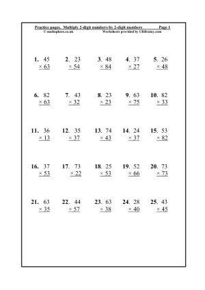 Multiplication Worksheets Two-Digit Numbers
