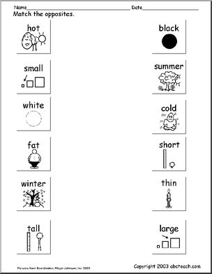 Opposite Matching Worksheet Preschool