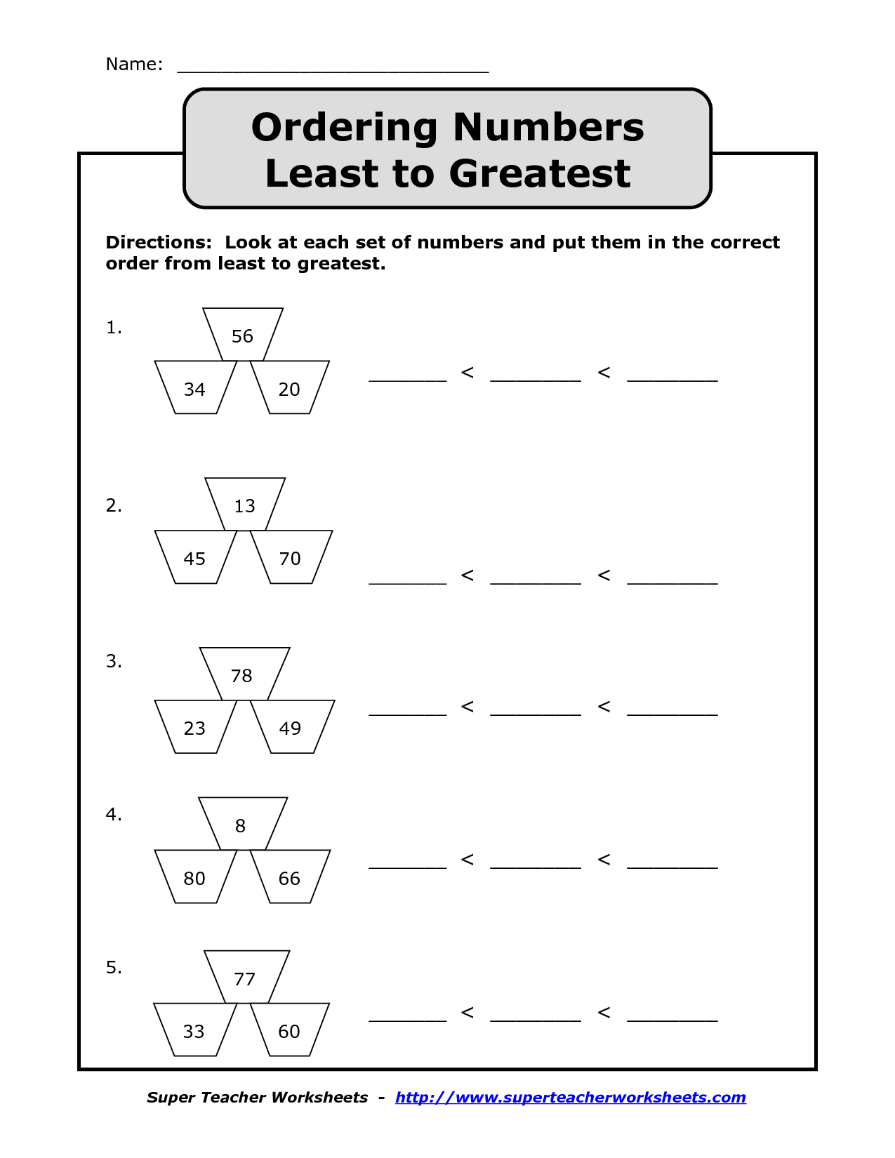 Ordering Numbers Greatest To Least Worksheets