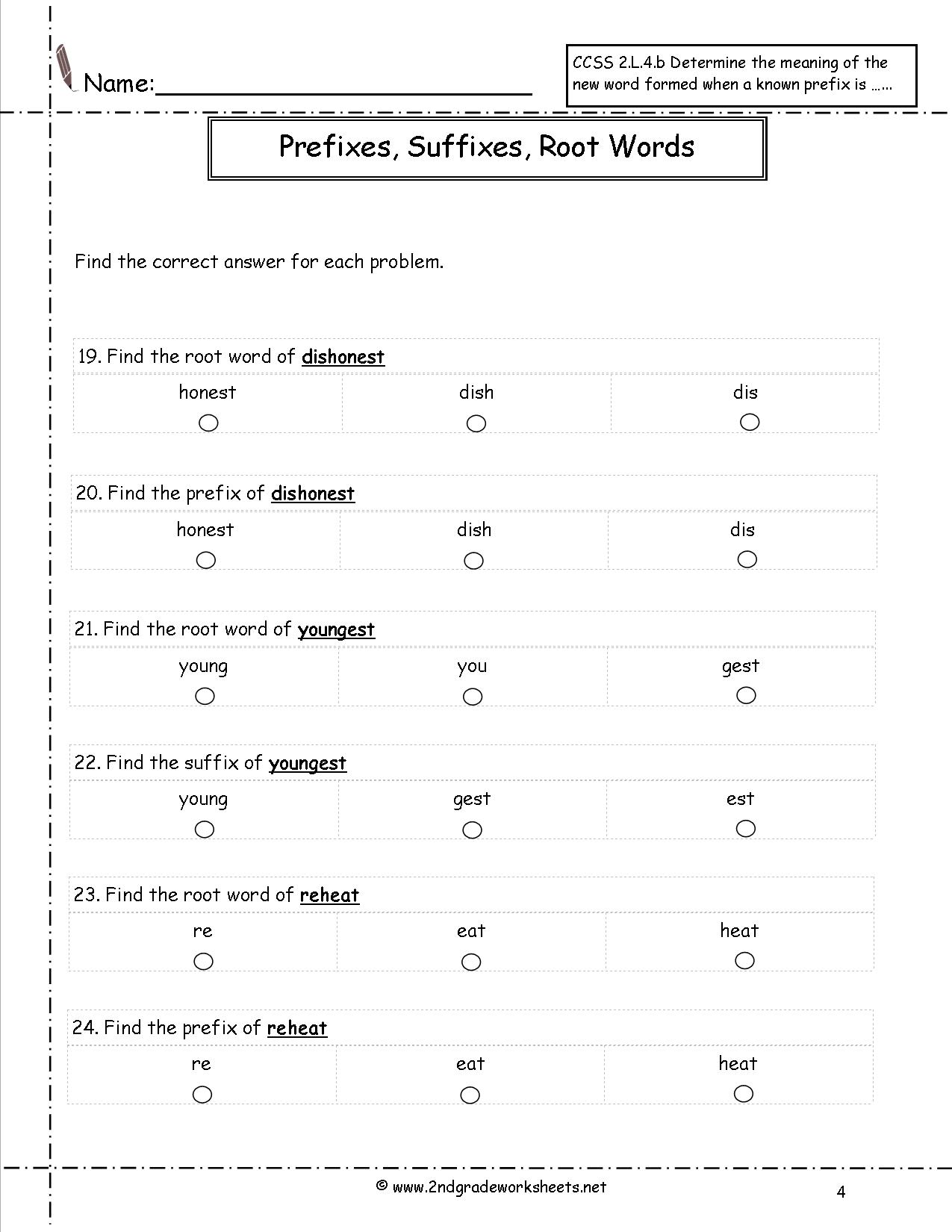 Prefixes And Suffixes Worksheet