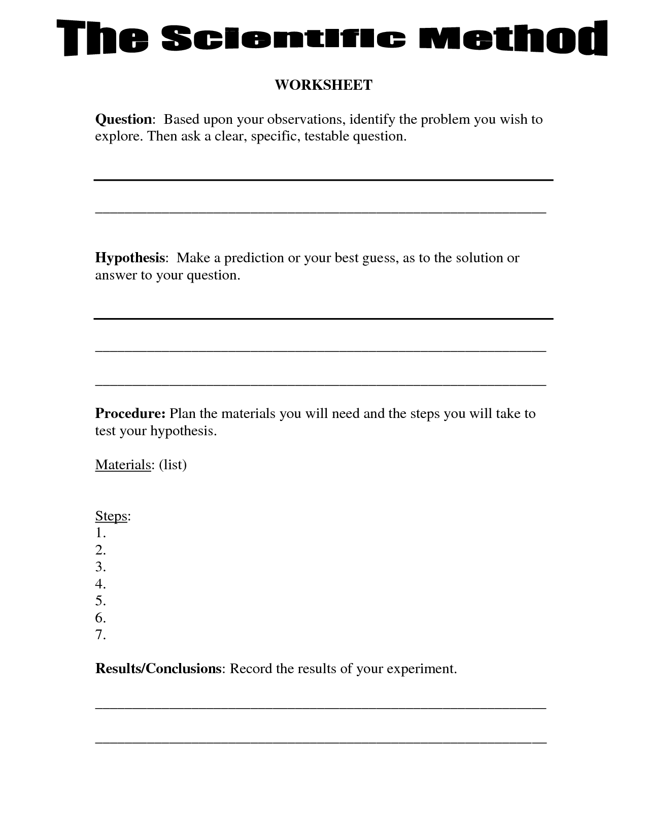 Scientific Method Worksheet 4th Grade