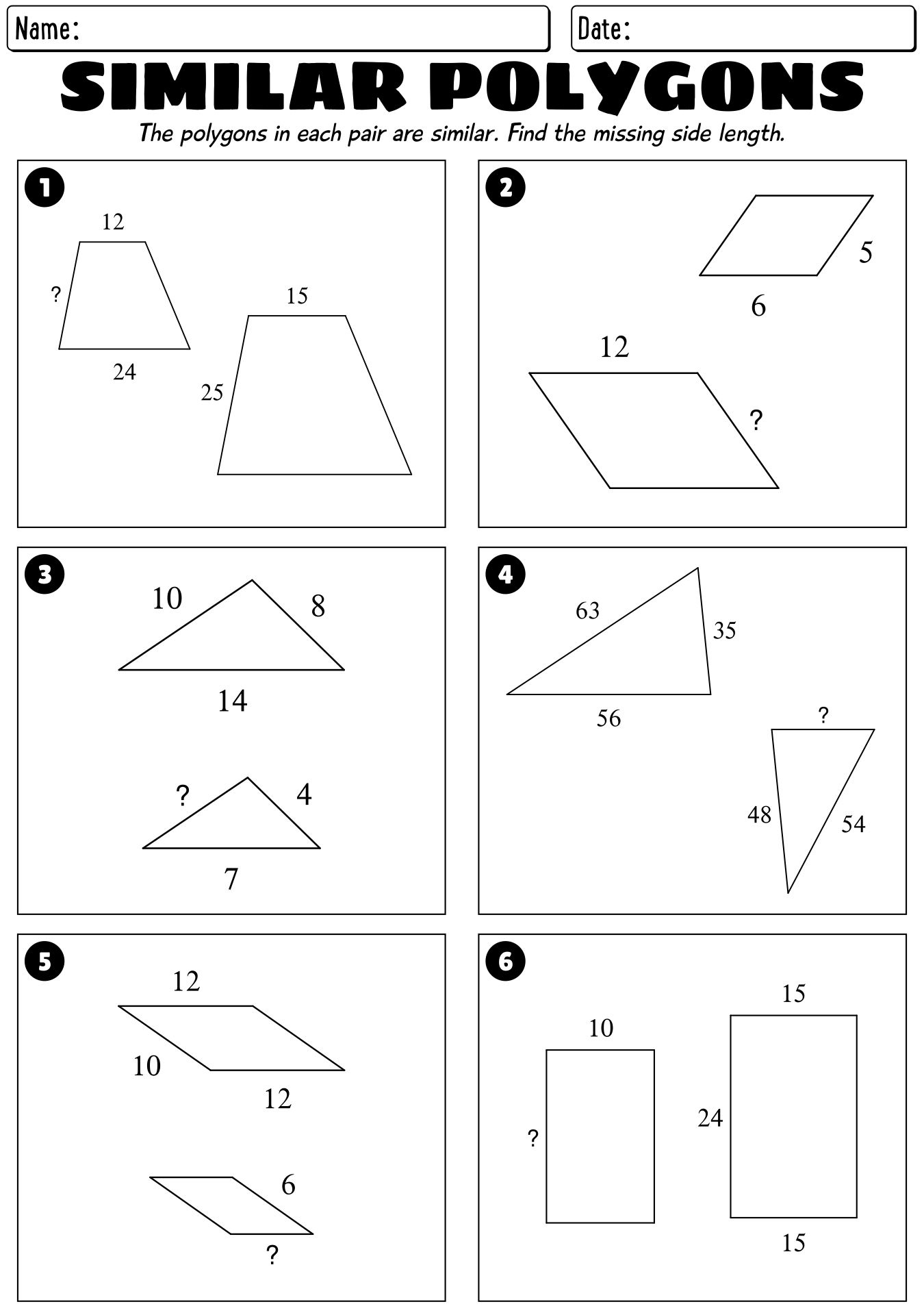 Similar Figures Worksheet Answer Key