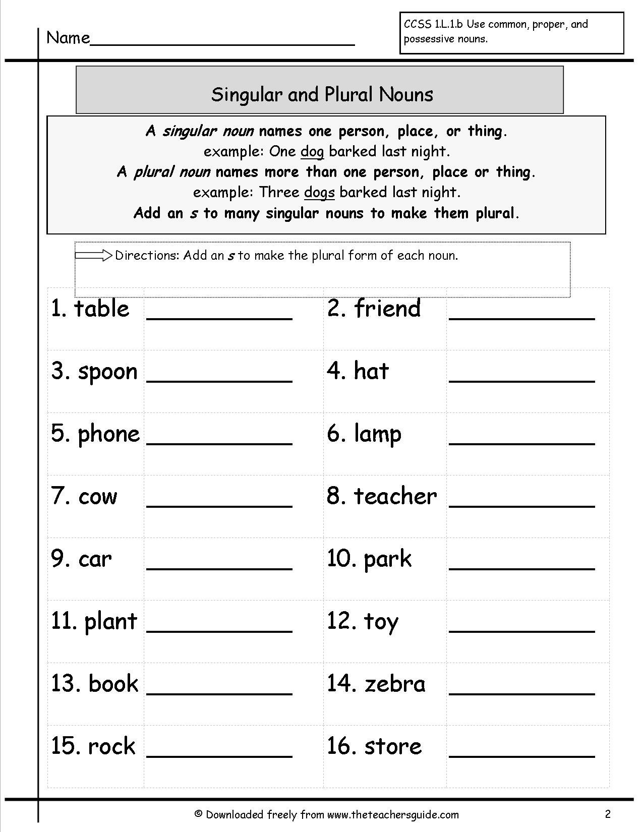 First Grade Plural Singular Worksheet