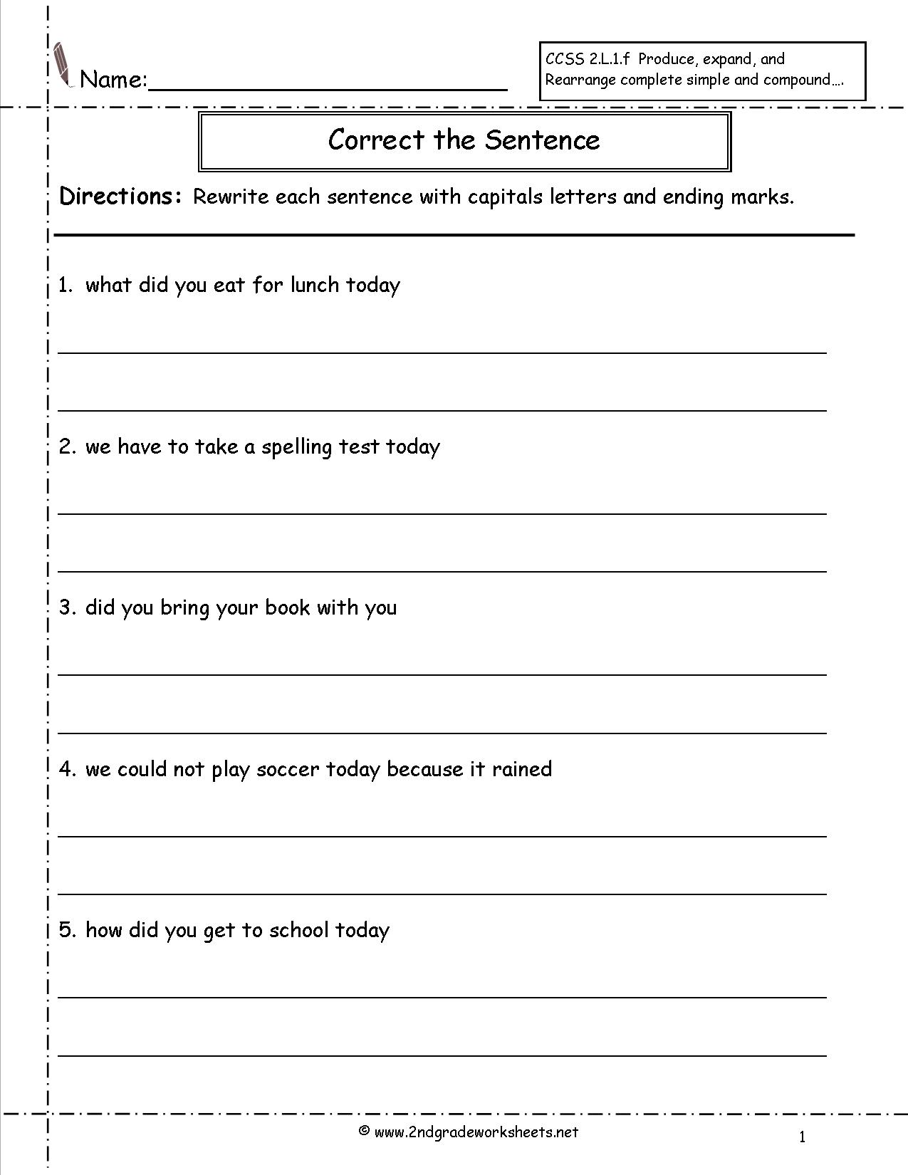 Sentence Worksheet Grade 2