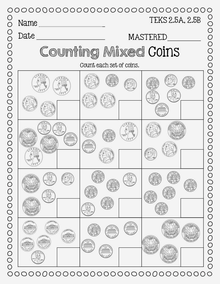 Counting Coins First Grade Coloring Worksheets