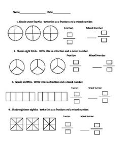 Fractions and Mixed Numbers Worksheets