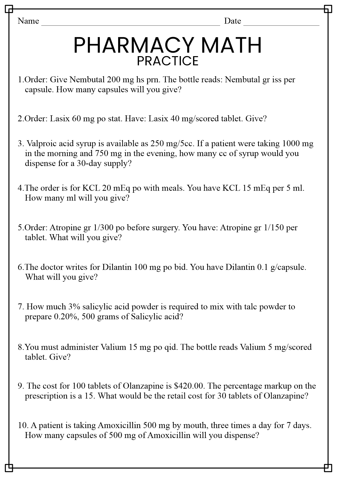 16 Best Images of Nursing Math Worksheets  Nursing Dosage Calculations Practice Problems, Free 