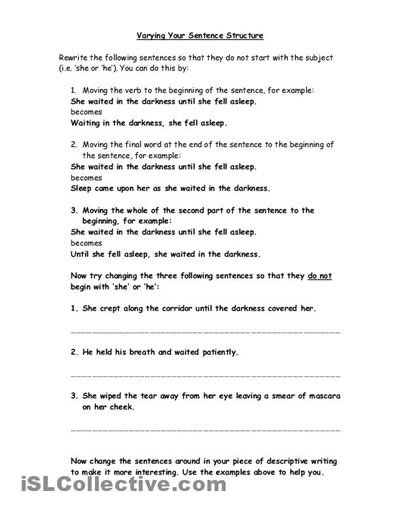  Printable Sentence Structure Worksheets
