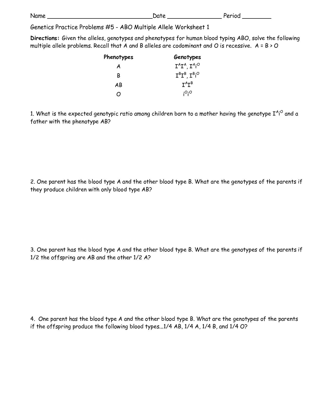 Genetics Multiple Allele Traits Worksheet Answers - multiple alleles