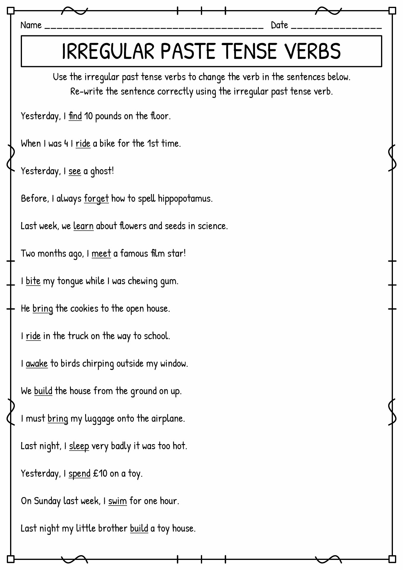 Irregular Past Tense Worksheets