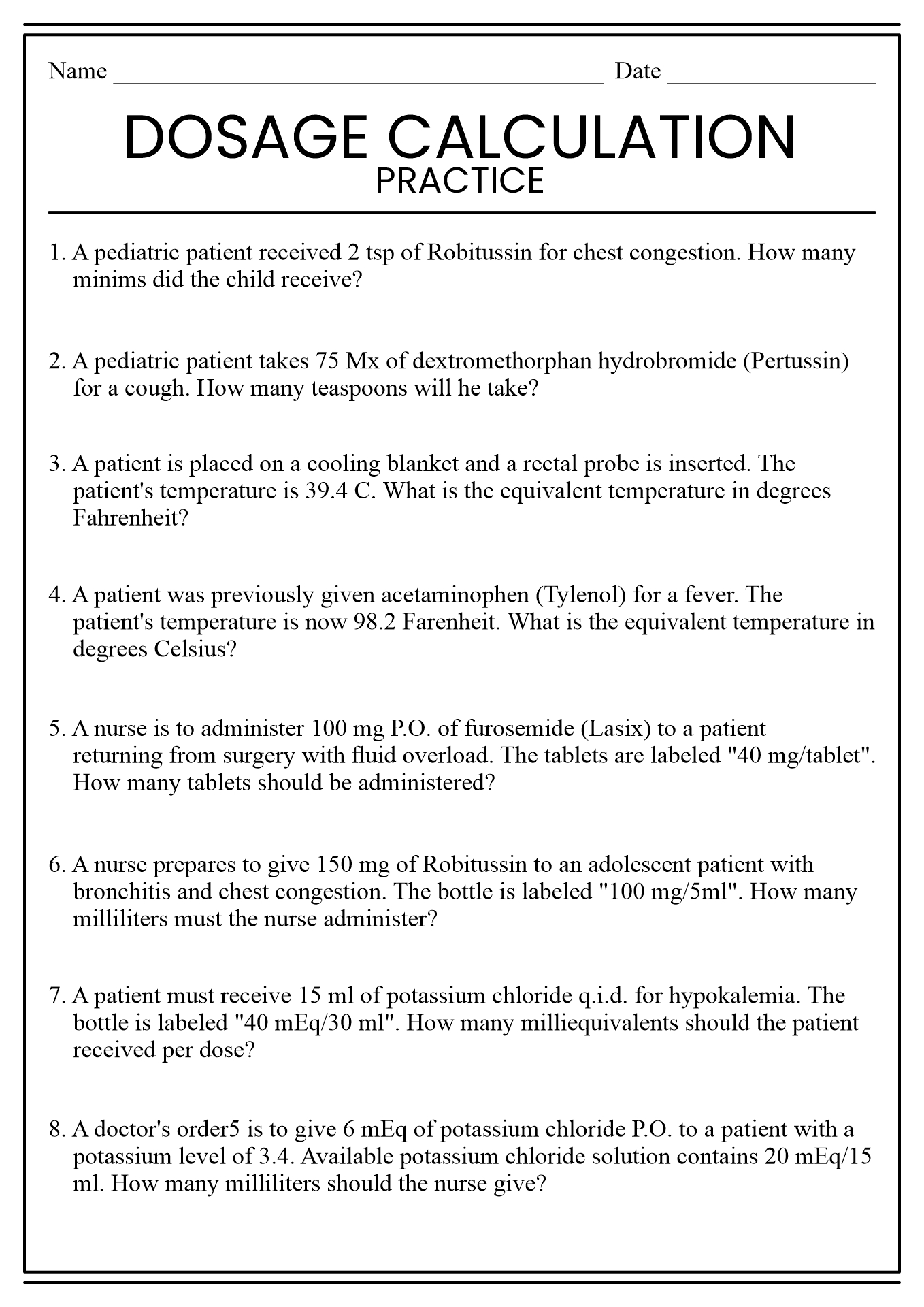 16 Best Images of Nursing Math Worksheets  Nursing Dosage Calculations Practice Problems, Free 