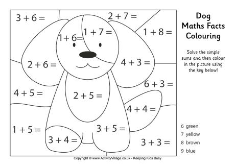 Math Facts Coloring Sheet Dog