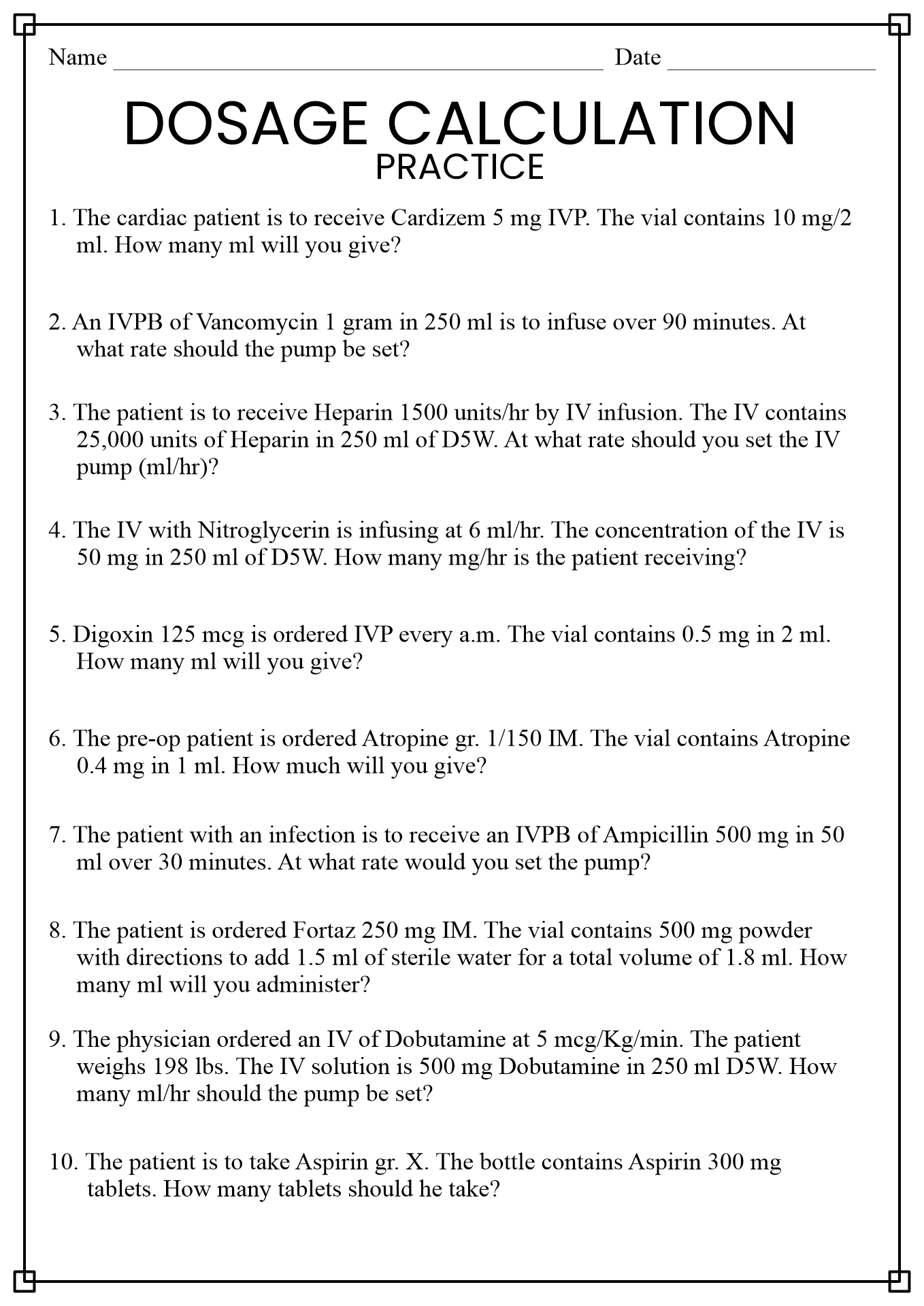 16 Best Images of Nursing Math Worksheets  Nursing Dosage Calculations Practice Problems, Free 