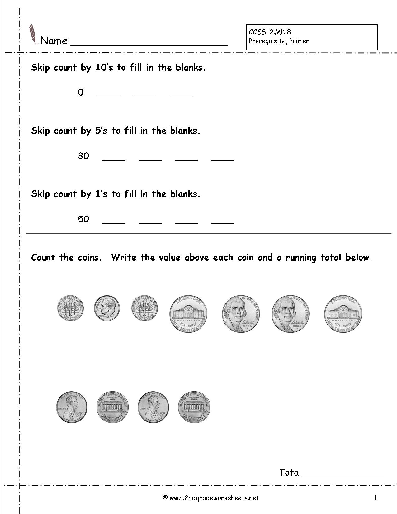 Money Counting Coins Worksheets