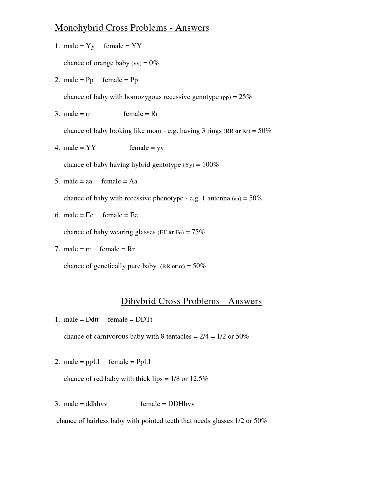 14 Best Images of Genetics Problems Worksheet With Answer Keys  Genetics Practice Problems 