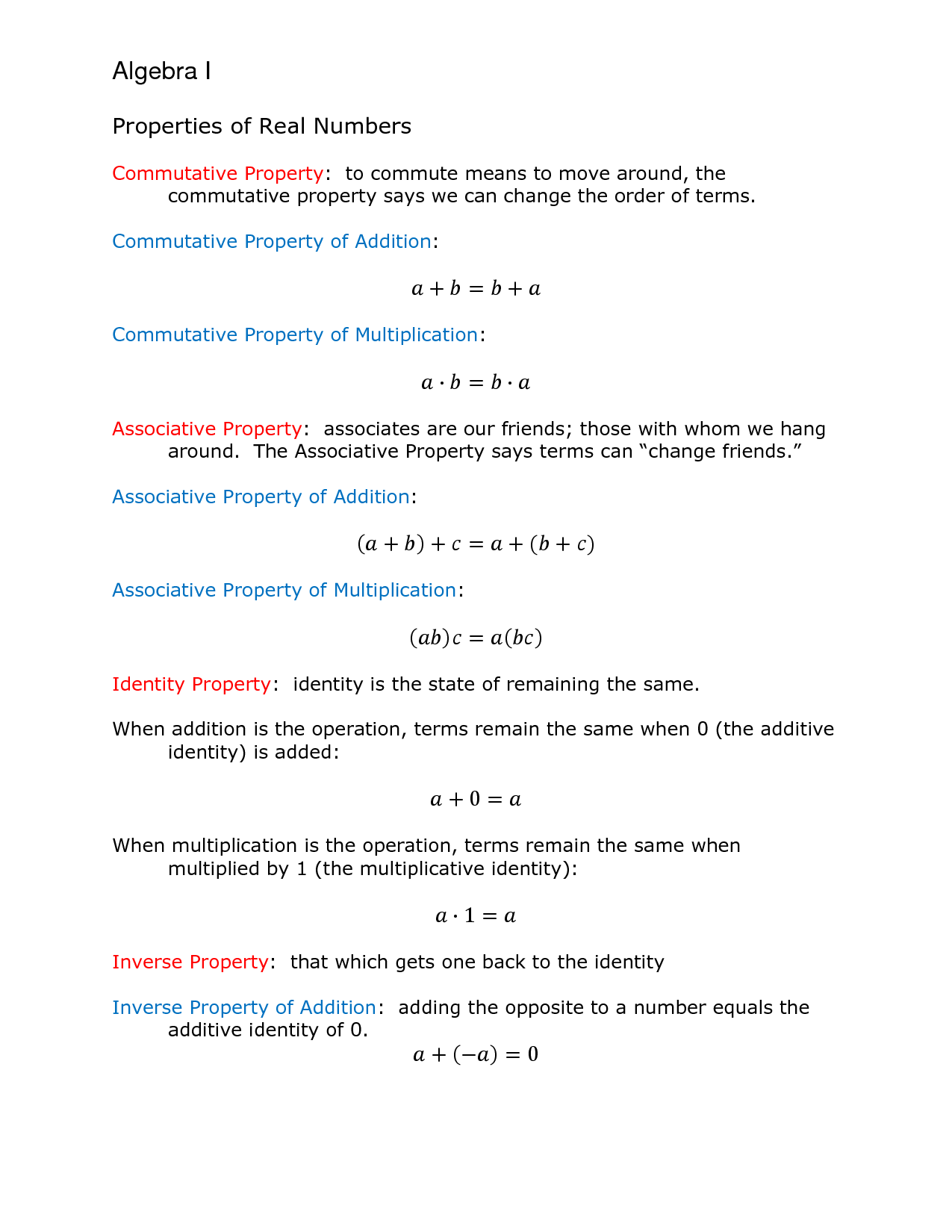 Properties Of Numbers Worksheet