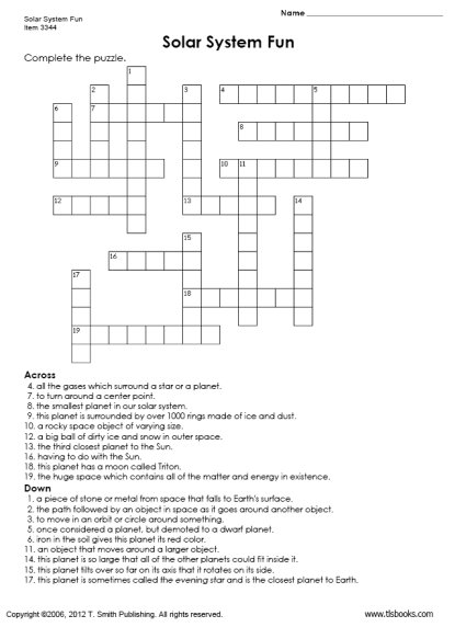 Solar System Fun Crossword Puzzle Answers