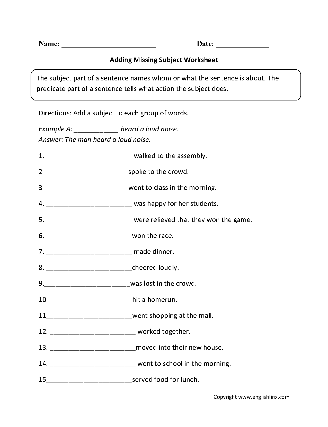 12 Best Images Of Sentence Parts Worksheet Sentence Nouns First Grade In Circle Subject