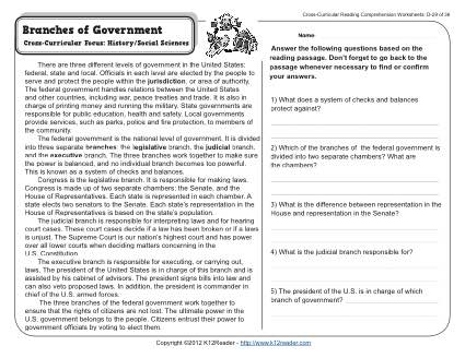 Three Branches of Government Worksheet 4th Grade