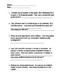 4th Grade Division Word Problems Worksheets