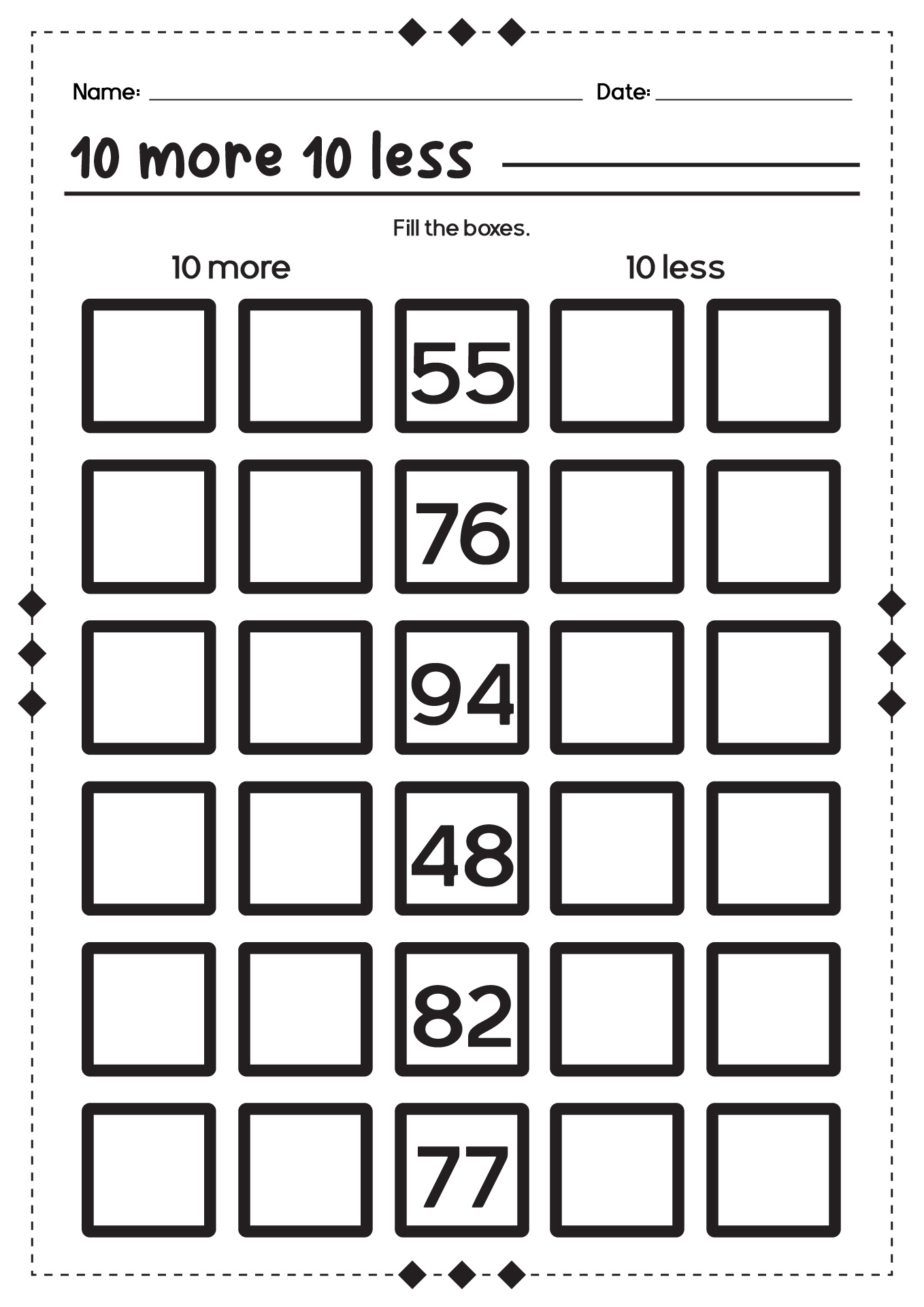 10 More 10 Less Worksheets 1st Grade Free 10 More 10 Less Worksheets 1st Grade Free