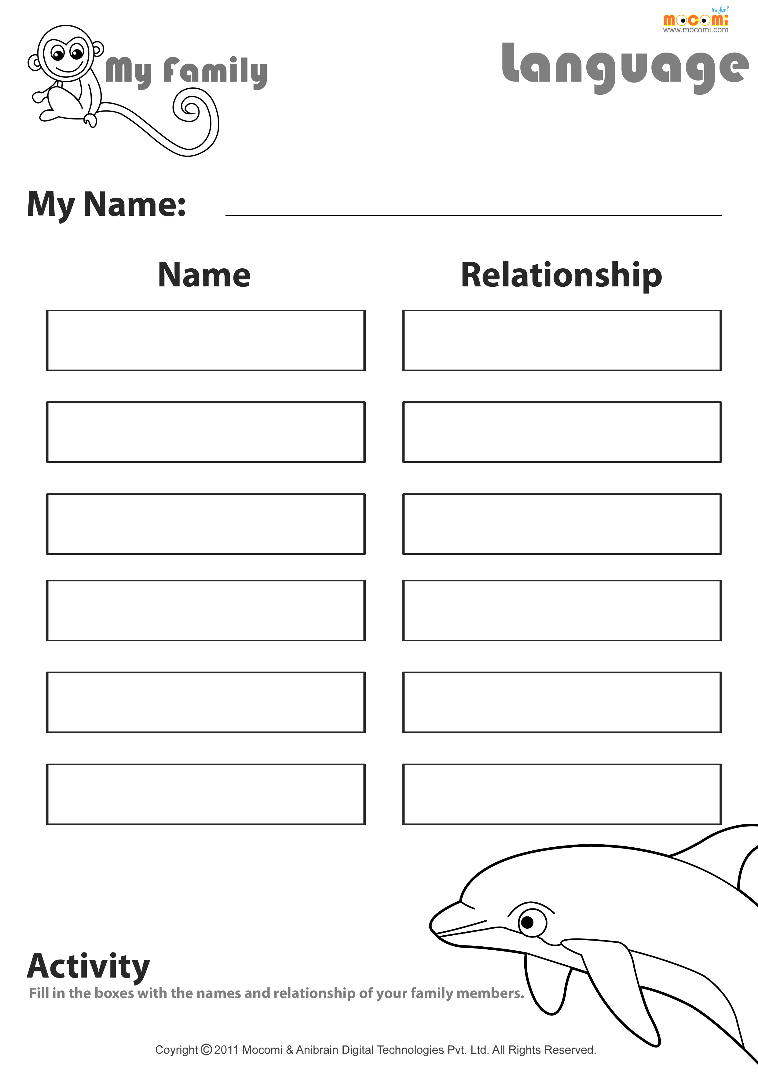 About My Family Worksheet