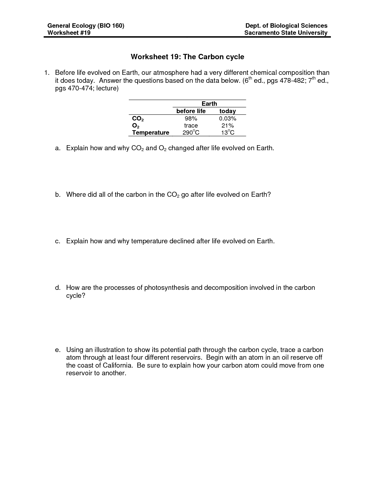 Carbon Cycle Worksheet Middle School
