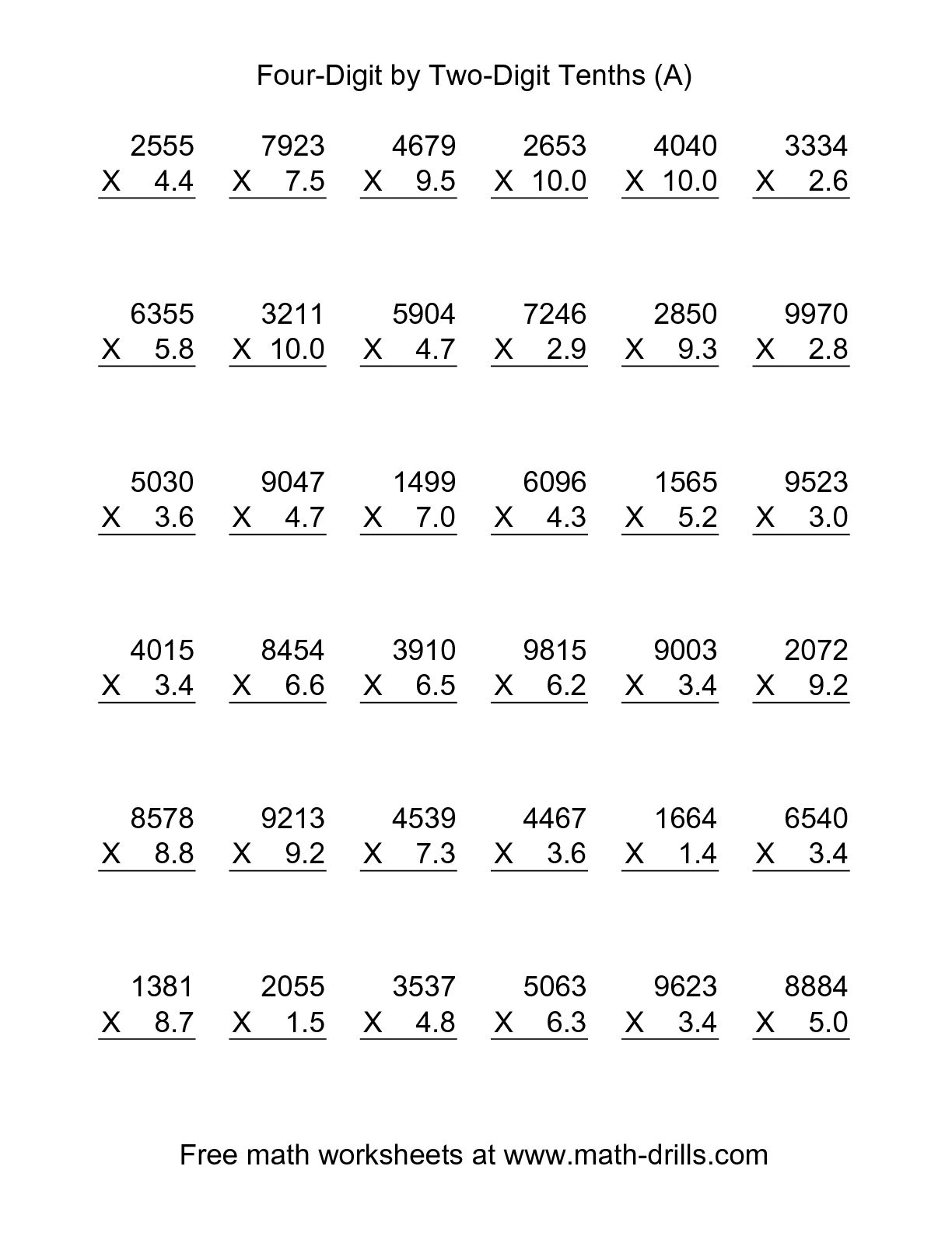 5th Grade Math Worksheets Multiply Decimals