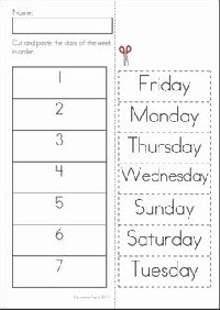 Days of the Week Worksheets Cut and Paste