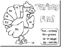 Turkey Color by Sight Word