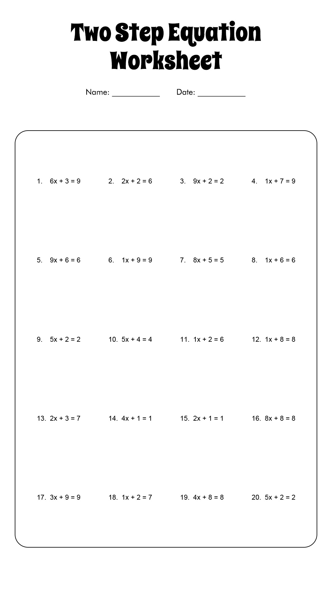 10 Best Images Of Solve Two Step Equations Printable Worksheet Two 