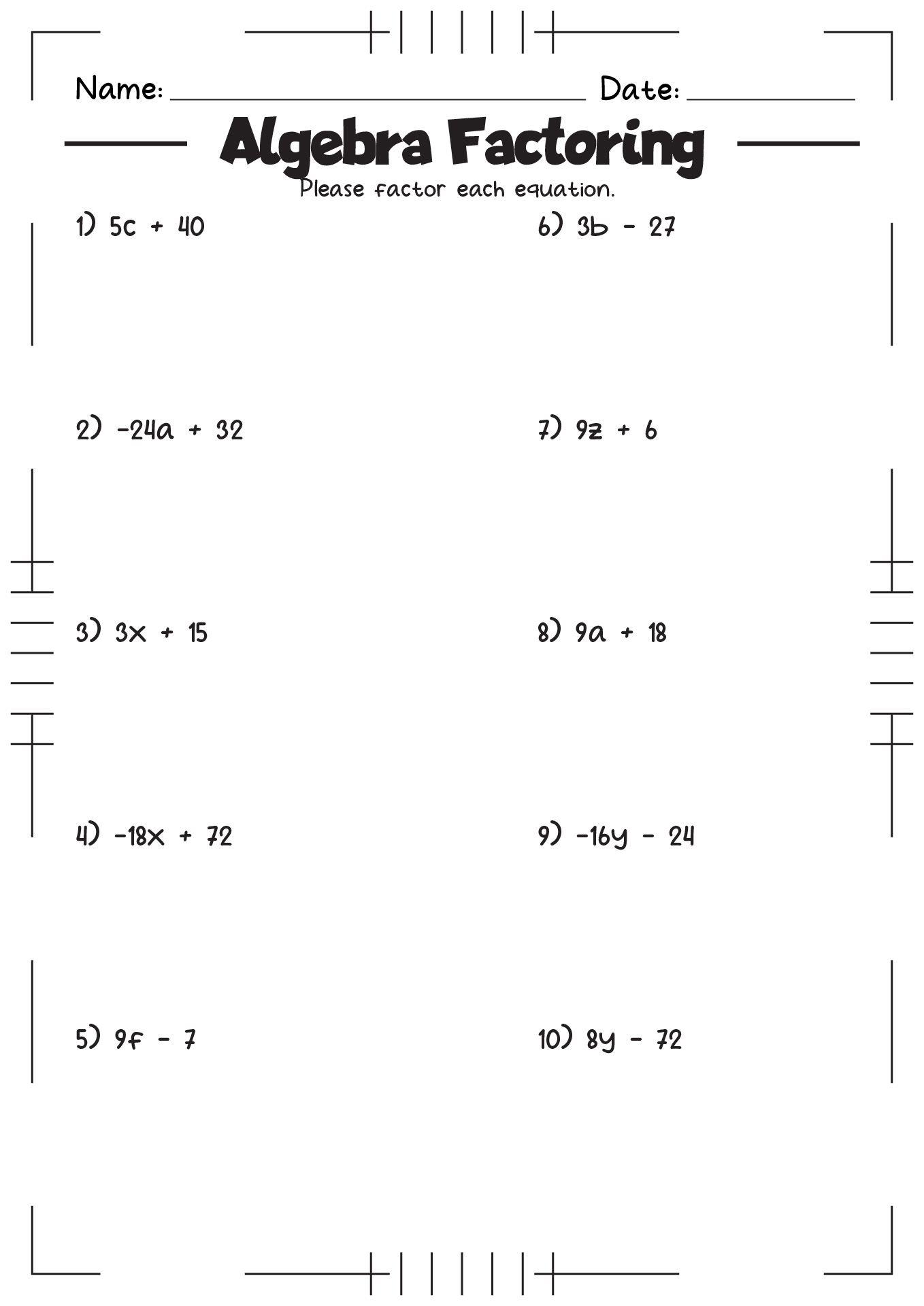11 Best Images of Factoring Worksheets Algebra II - Algebra 1 Factoring