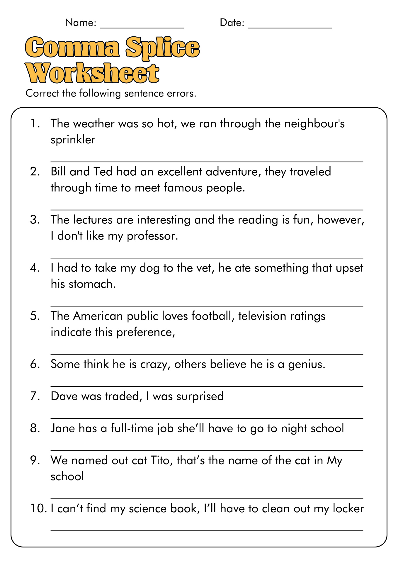 17 Best Images Of Comma Practice Worksheets Comma Splice Practice