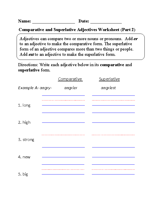 Comparative And Superlative Adjectives Worksheets For Grade 3 Pdf