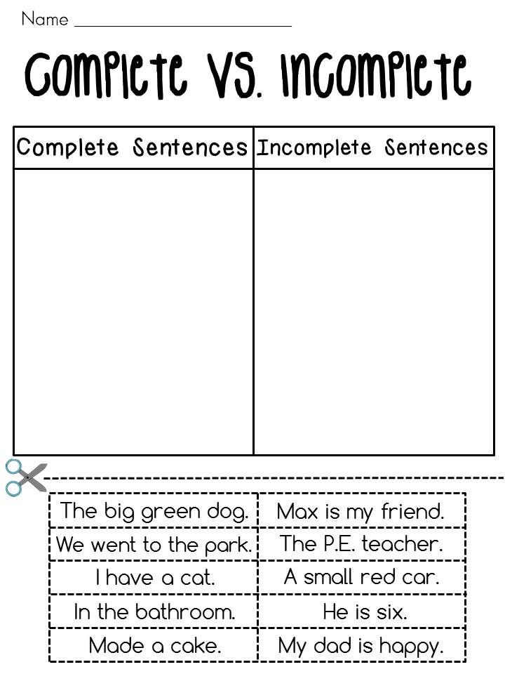 Complete Or Incomplete Sentences Worksheet 1