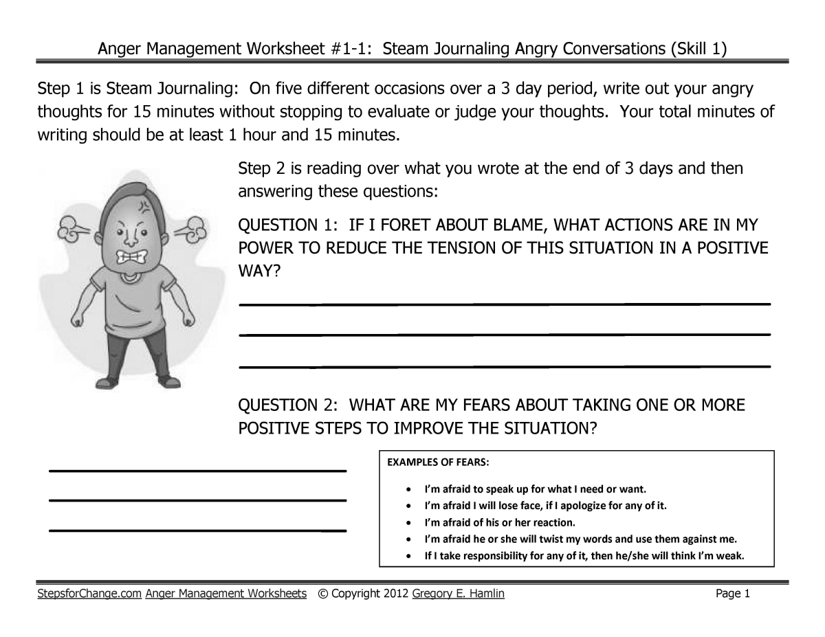 Anger Management Worksheet For Teens