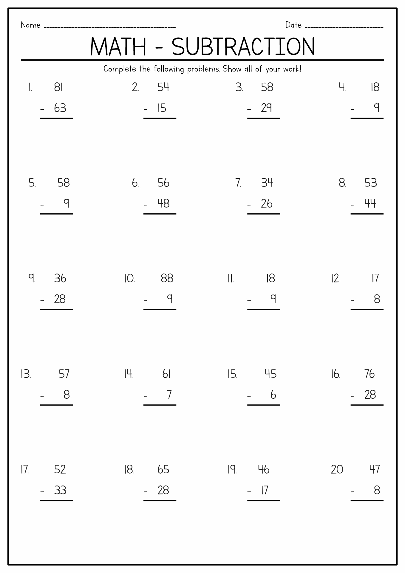 Math Printable Worksheets