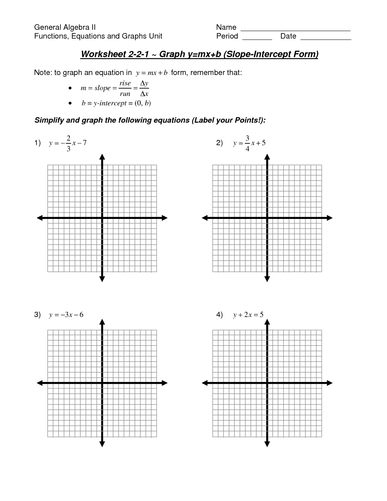 Graphing Lines In Slope Intercept Form Worksheet Answers